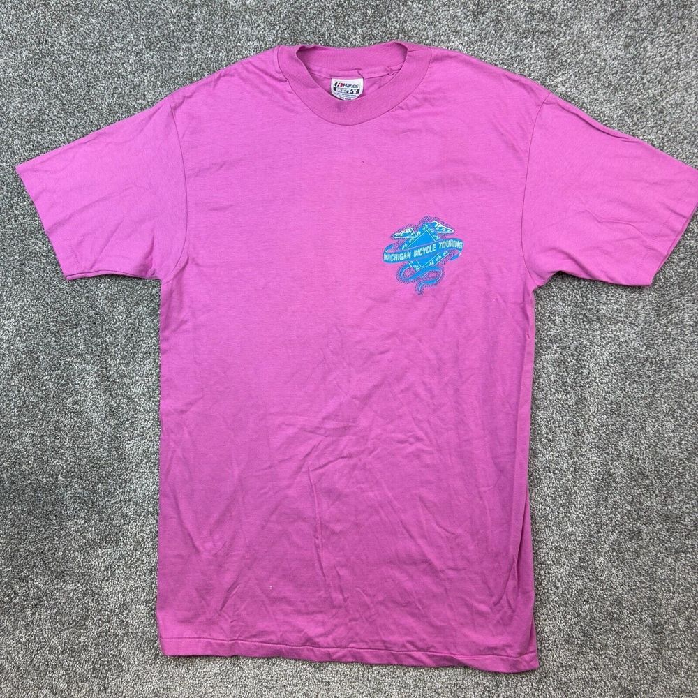 Vintage Michigan Bicycle‎ Touring Shirt Mens Large Pink Bike Cycling Riding